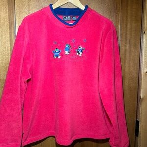 C & B Christmas‎ Sweatshirt Sz PXL Red Fleece Mockneck Pullover Penguins Vintage